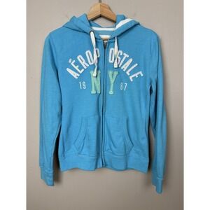 Y2K Aeropostale Sequin Blue Full Zip Hoodie NY 1987 Logo  2000s Mall Core Preppy